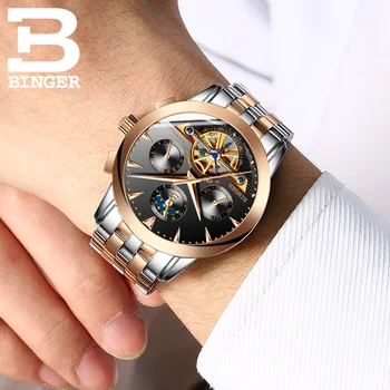 2017 Elveția lux bărbați ceas BINGER brand Mecanice Ceasuri de mana Ceasuri de mana safir complet din oțel inoxidabil B1188-6