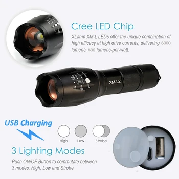 2017 mai Nou USB, Lanterna 8000 De Lumeni X900 Lanterna LED CREE XM-L2 Lanterna cu Zoom Flash de Lumină Lampă de Iluminat Pentru Incarcator USB