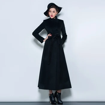 2017 Moda elegant pentru femei haină lungă de iarnă butonul slim haină de lână cașmir palton Roșu-închis verde negru doamnelor haine coreeană