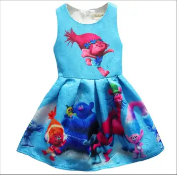 2017 moda,vara fetita desene animate rochie fata Troli haine pentru copii,copii Troli Bobby rochii de printesa hainele fetei