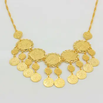 2017 Nou arabă Coin Set de Bijuterii pentru Femei de Culoare de Aur Colier Cercei Islamice Musulmane Monede de Metal set Africa/Etiopian Elemente
