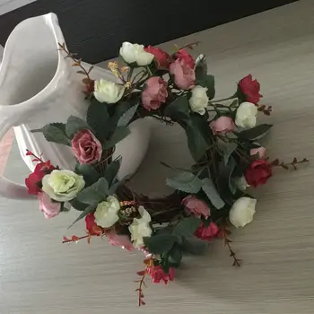 2017 Nou Aspect Natural Silk Rose Flori De Nunta Coronita Ghirlanda W/Crenguță De Bază Rattan De Viță De Vie Ornamente Decor Transport Gratuit