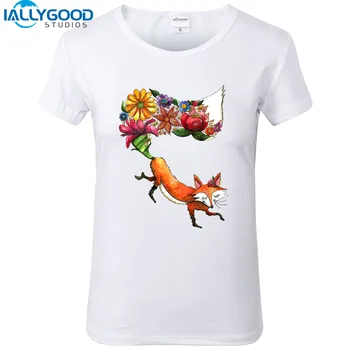 2017 Noua Moda de Vara Design Animal de Flori FOX T-shirt Femei de Înaltă Calitate, Slim Alb Imprimare tricouri Topuri Casual S1003
