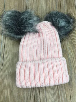 2017 nouă femei drăguț tricotaj acrilic +blană de vulpe pom pom căciuli de iarnă solid pălărie