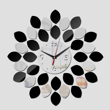 2017 timp limitat mare argintiu negru Acrilic ceas de perete cu design modern de lux oglindă Cuarț de cristal 3d ceasuri