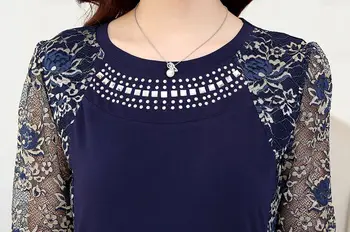 2017 Toamna Slim Mozaic doamnelor Plus dimensiune bluza dantela camasa Femei cu maneci lungi Dantelă Topuri pentru Femei îmbrăcăminte 901G 40
