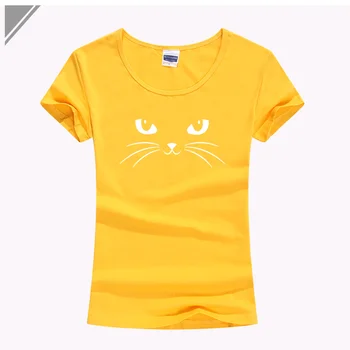 2017 Vara T-Shirt Black Cat Imprimare Femei T Shirt O-Gat Maneci Scurte din Bumbac Subțire Kawaii Tricouri Pentru Fete Top Teuri Hanorac