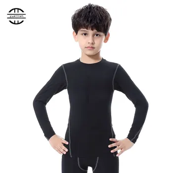 2018 Copil Sport Camasa cu Maneci Lungi T - Shirt Negru Sală de Fitness, Strat de Bază Topuri Copii, Sală de Yoga, care Rulează Compresie tricou Copii