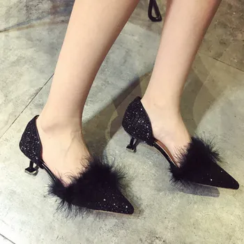 2018 Designer Bling Doamnelor Pantofi De Brand De Lux A Subliniat Toe Pantofi Pentru Femeie Blană De Înaltă Tocuri Pompe Zapatos Mujer Tacon Valentine Pantofi