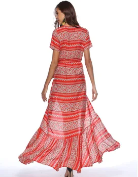2018 Imprimare Nou Boemia Stil de Vacanta Femei rochie Boho Longuette Subțire de Vară, Plajă, Sexy Leg laddy Bretele rochie de protecție solară