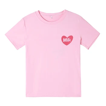 2018 Moda de Vara Kawaii Cutie Lapte de Imprimare Femei cu Maneci Scurte T-shirt Casual Inima Minunat Print Harajuku Dulce Top Picătură Navă