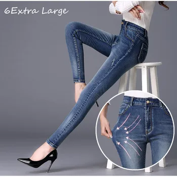 2018 Noi Elastic Blugi Femei Pantaloni Versiunea coreeană blugi, Pantaloni cu Talie Înaltă Elasticitate Creion Pantaloni Plus Dimensiune 26-40