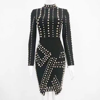 2018 Nou bandaj rochie neagră Conservatie mâneci Lungi de Moda de lux Întinde strâns celebritate Cocktail rochie bandaj (H1901)