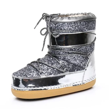 2018 nou de Zăpadă cizme de iarna cizme glezna pantofi femei pantofi de protecție tocuri de moda cizme de iarna de moda pantofi cu Paiete spațiu cizme 8