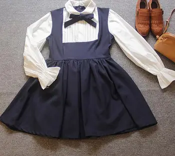 2018 nou marinar fals două pc-uri rochie Japonia rochie stil preppy dulce navy style slim complet maneca rochie de șifon naos albastru AW467