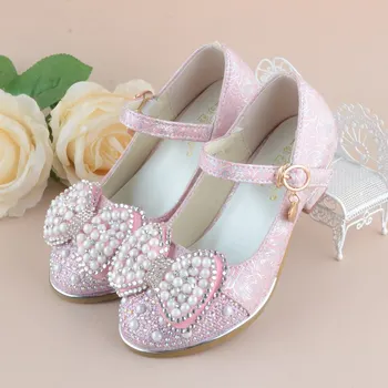 2018 Nouă Primăvară Copii Pantofi rochie Fete Printesa Pantofi de Imprimare din Piele pentru Copii de Nunta Sandale Tocuri inalte Bowknot Dans