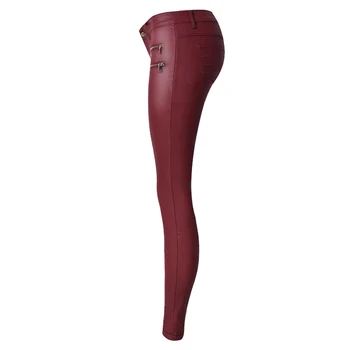 2018 Pantaloni Femei PU Piele Pantaloni cu Talie Înaltă Jambiere Slim Elasticitatea Roșie, pantaloni de Piele Pentru Femei Pantalon Femme Blugi Skinny