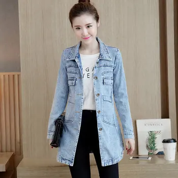 2018 Primăvară și Toamnă pentru Femei versiunea coreeană de secțiune lungă de mare de uzura casual casual jacheta denim haina Subțire