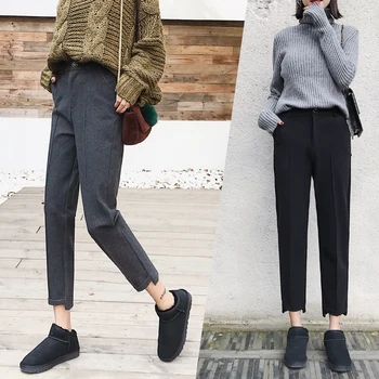 2018 Toamna Iarna Nou Pantaloni Casual Femei Subțire De Lână Pantaloni Harem De Sex Feminin Zăbrele Coreeană Stil Creion Pantaloni Femei De Îmbrăcăminte