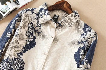 2018 Vintage imprimeu Floral din Bumbac și Lenjerie de Mult Femei Bluza Camasi Feminine Singur Pieptul Maneca Lunga Plus Dimensiune Blusas Topuri