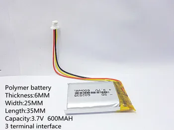 3 linie 3.7 V thium polimer baterie 602535 600MAH video recorder Mio MiVue 388