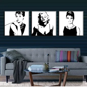 3 Panoul De Epocă Poster Portret Ulei Tablou Canvas Wall Art Imaginea De Marilyn Monroe Și Audrey Hepburn Panza Printuri Poze