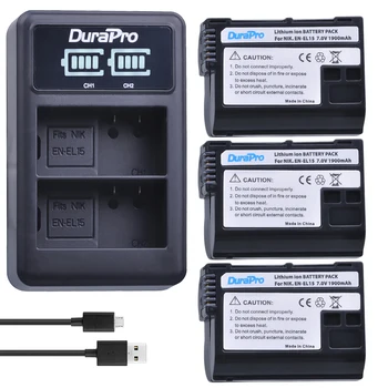 3 x DuraPro EN-EL15 EN EL15 Acumulator + LCD Dual USB Încărcător pentru Nikon D800 D800E D600 D7100 D7000 D7100 V1 MB-D14 aparat de Fotografiat baterie