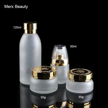 30ml 1floz Mată Sticlă Clară Lotiune Cosmetice Toner Flacon Ser Aur, argint Floare Capac - 50pcs/lot, Merx Marca de Frumusete