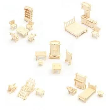 34pcs/set BRICOLAJ Copii Mini de Învățământ Mobilier casă de Păpuși 3D cioplitorilor în lemn Puzzle Model Kit lucrate Manual, Jucării pentru Copii Handworked cadou