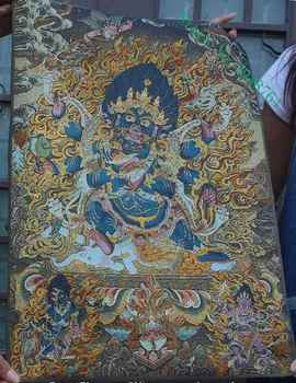 35 inch Tibet broderie de Mătase, 6 Brate Mahakala Mânios Zeitate Buddha Tanga Pictură Murală