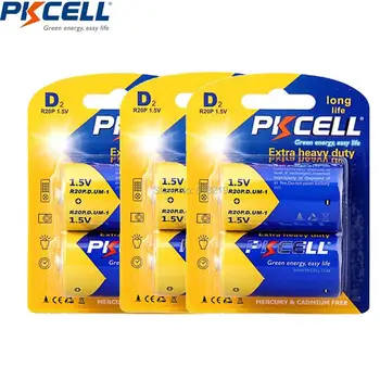 3Card 6 Bucati PKCELL LongLife Baterii - bateriile nereîncărcabile (Zinc-Carbon, D R20 R20P UM1 AM1 unică folosință Batteria 1.5 V