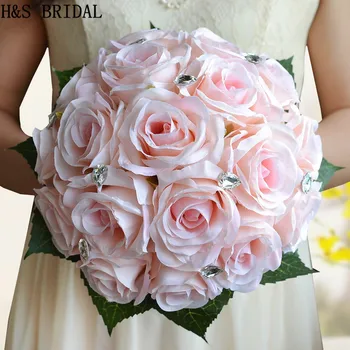 3color floare Trandafir alb Roz Rosu Mireasa domnisoare de Onoare buchet de mireasa flori artificiale de trandafir de cristal buchete de mireasa