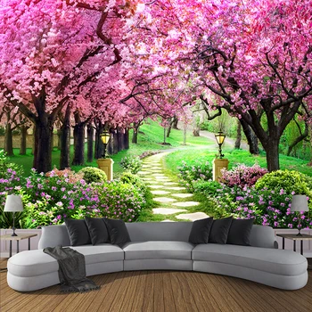 3D personalizat Fotografie Tapet de Flori Romantic Copac Floare de Cires Mici Drum pictura Murala de Perete imagini de Fundal Pentru Camera de zi Dormitor De Parede