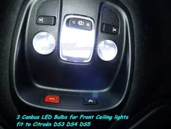 3pcs LED-uri Auto plafoniera pentru Citroen,Canbus iluminat Interior Becuri pentru Citroen DS3 DS4 DS5 Față Lampă de Plafon