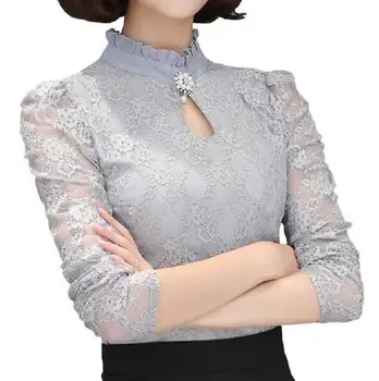 3XL Plus Dimensiune 2017 Femei Nou Maneca Lunga Croșetat Dantelă Bluza Eleganta Tricouri Dantelă Florale Topuri Casual Camasi Slim Lace Shirt