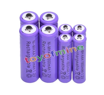 4 AA +4 AAA 1.2 V 1800mAh 3000mAh NiMH Violet Baterie Reîncărcabilă de Celule