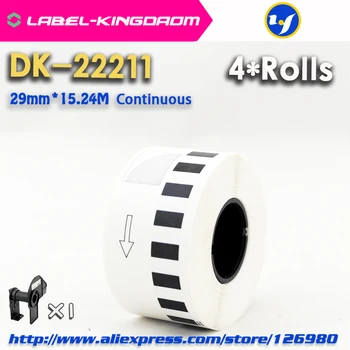 4 Refill Role Compatibile DK-22211 Eticheta 29mm*15.24 M Continuu Compatibil pentru Brother Imprimantă de Etichete DK22211 White Label DK-2211