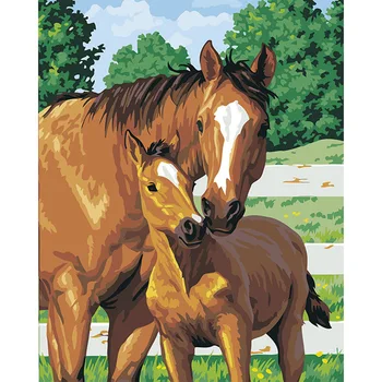 40x50 dragoste maternă cal animal perete Pictură în Ulei De Numere pe Panza arta cuadros de nunta decor Modular poze DY295