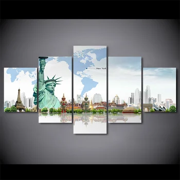 5 bucată de pânză de perete de arta HD postere si printuri panza Statuia Libertății oraș pentru living decor acasă transport gratuit XA2305C