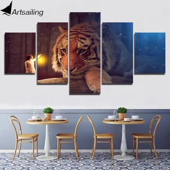 5 bucată mare tigru canvas wall art HD postere si printuri canvas postere de perete living home decor gratuit shipping_ XA2326C