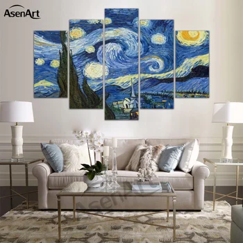 5 Panoul De Panza De Artă Van Gogh, Ulei De Pictura Reproduceri De Caise Floare De Noapte Înstelat Imagini De Perete Panza Printuri Neînrămate
