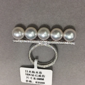 5 perle Japonia Akoya Apă de Mare Naturală Perla Inel aur 18K cu diamant Echilibrul Femei Trendy Bijuterii Transport Gratuit adevarata perla