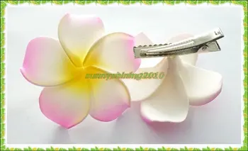 50 culoare Roz Spuma Hawaiian floare Plumeria Frangipani Floare par mireasa clip 6cm