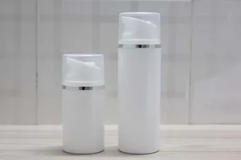 50ml alb pompa airless sticla cu Linie de argint și clar pac ,50 ml airless Container Cosmetice cu linie de argint