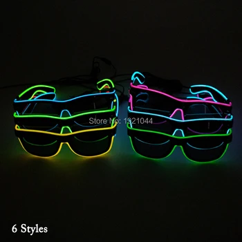 50pcs en-Gros ieftine Moda EL wire Neon dublu luminos de culoare ochelari de Soare cu lentile întunecate de Echilibru pe Intermitent Driver