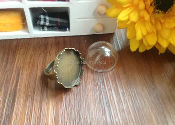 50Sets DIY 25mm jumătate rotund glob de sticlă inel, vino cu coroana de bronz inel kit de bază,doresc kit inel
