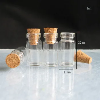 50sets /lot 1ml Mini Clar Flacon de Sticlă Cu Dop de Sticlă Flacoane pentru Cadou 112207
