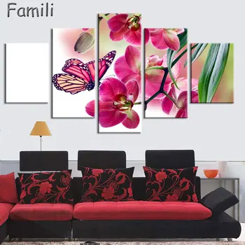 5pcs Imprimare poster canvas Wall Art orhidee roz Decor de artă pictură în ulei Modular imaginile de pe perete camera de zi(fara rama)