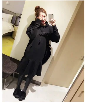 5xl mare plus dimensiunea pulover jachete femei de primavara toamna iarna 2017 capota lungă de catifea neagră de lână coadă de pește rochie de sex feminin A4419