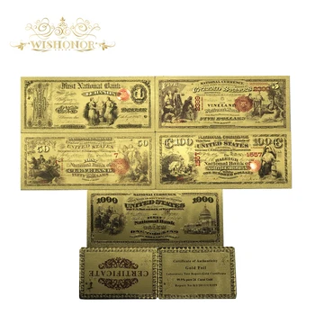 6pcs/lot Valoare de Colectie 1875 An Colorate America de Bancnote 1 5 50 100 1000 Dolari Bancnote în Placat cu Aur De Colectie